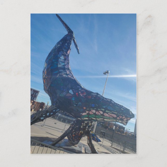 Colourful Metal Whale Sculpture Postcard (Front)