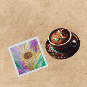 Colourful Metallic Floral Background With Sunflowe Napkin