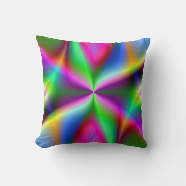 Colourful Metallic Fractal Lustre Throw Pillow (Front)