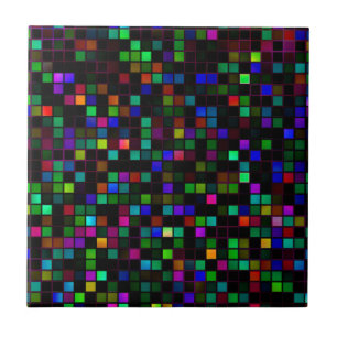 Colourful 'Meteor Shower' Squares Pattern Tile