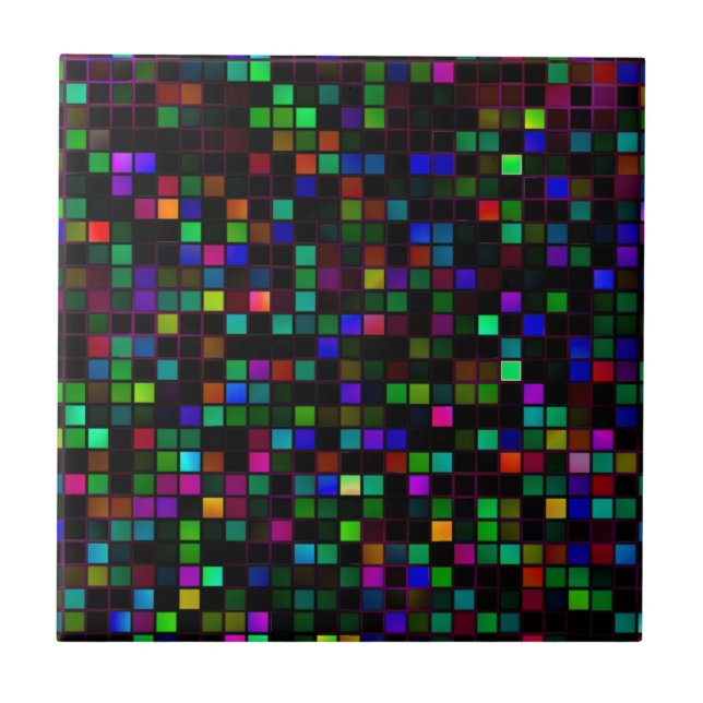 Colourful 'Meteor Shower' Squares Pattern Tile (Front)