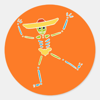 Colourful Mexican Dancing Skeleton Classic Round Sticker