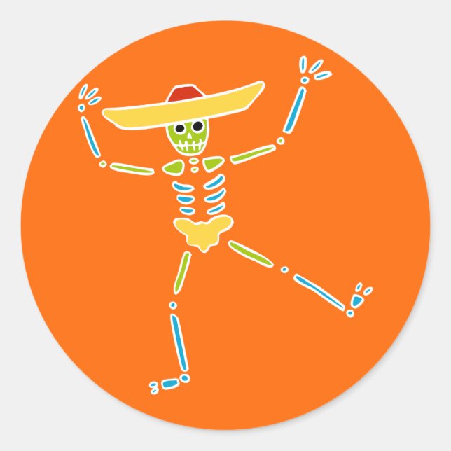 Colourful Mexican Dancing Skeleton Classic Round Sticker (Front)