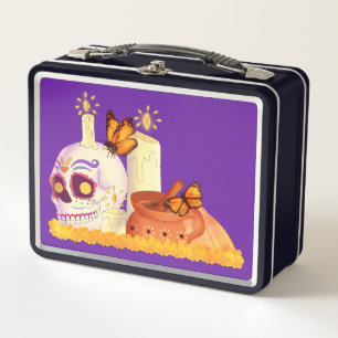 Colourful Mexican Day Of The Dead Sugar Skull Metal Lunch Box