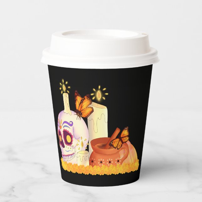 Colourful Mexican Day Of The Dead Sugar Skull  Paper Cups (Front)