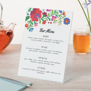 Colourful Mexican Embroidery Bar Menu Table Tent S Pedestal Sign