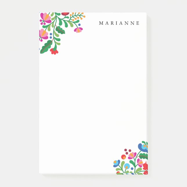 Colourful Mexican Embroidery Custom Name Notepad (Front)