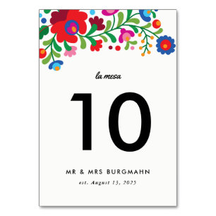 Colourful Mexican Embroidery Custom Table Number