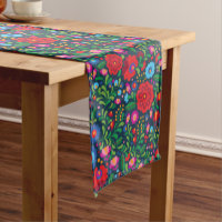 Colourful Mexican Embroidery Pattern on Navy Blue