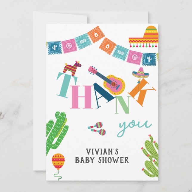 Colourful Mexican Fiesta Baby Shower Thank You Card (Front)