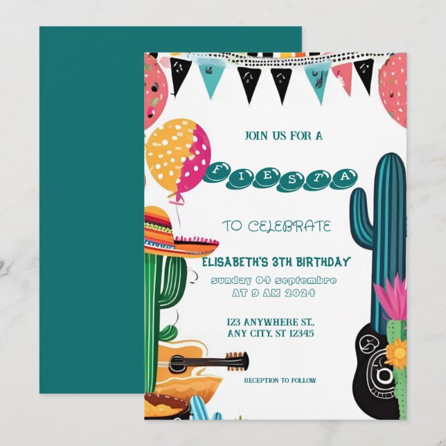 Colourful Mexican Fiesta Birthday  Invitation (Front/Back)