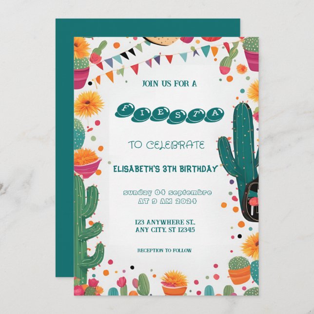 Colourful Mexican Fiesta Birthday  Invitation (Front/Back)