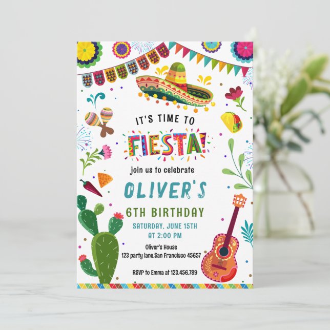 Colourful Mexican Fiesta Birthday Invitation (Standing Front)