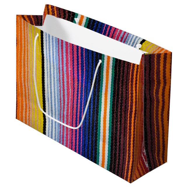 Colourful Mexican Fiesta Blanket Design Large Gift Bag (Front Angled)