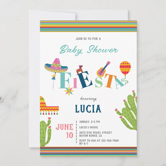 Colourful Mexican Fiesta Cactus  Baby Shower Invitation (Front)