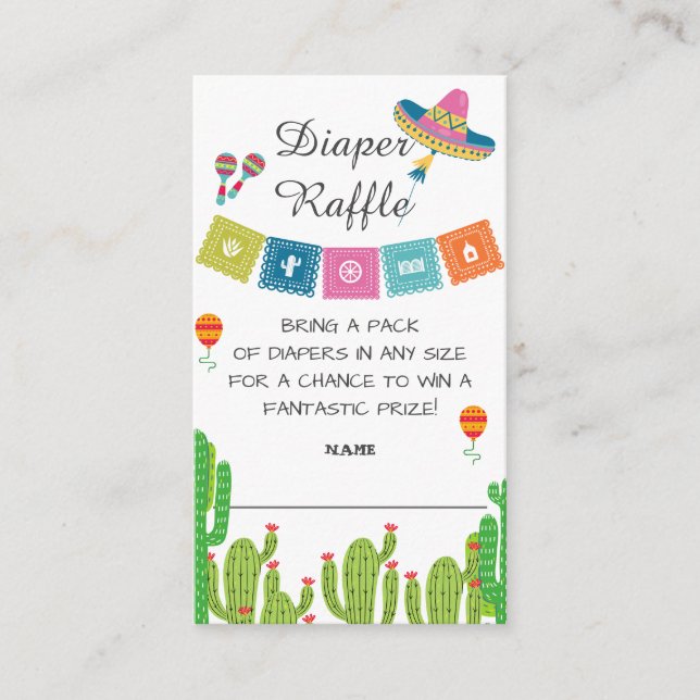 Colourful Mexican Fiesta Cactus diaper raffle Enclosure Card (Front)