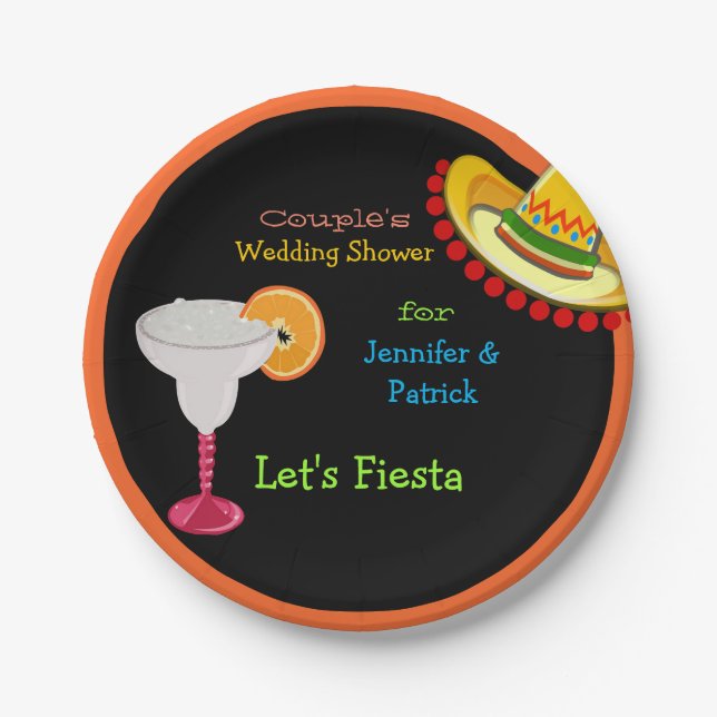 Colourful Mexican Fiesta Couple's Wedding Shower Paper Plate (Front)