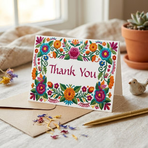Colourful Mexican Fiesta Floral Embroidery Wedding Thank You Card