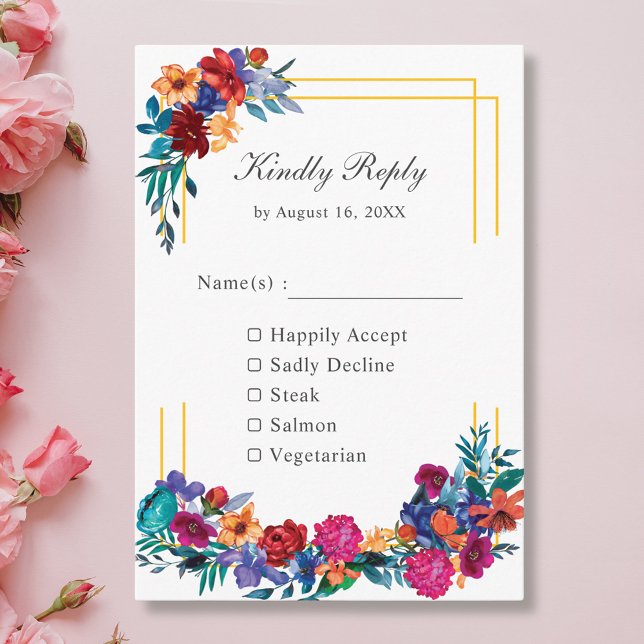 Colourful Mexican Fiesta Flower Wedding RSVP Card (Creator Uploaded)