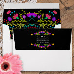Colourful Mexican Fiesta Flowers Return Address Envelope<br><div class="desc">Personalize these pretty Mexican fiesta themed envelopes with your return address. Inside of this cheerful envelope you will find an explosion of Mexican fiesta flowers in a multitude of colours on a black background. If you prefer the entire envelope to be black, you can choose that in the product options....</div>