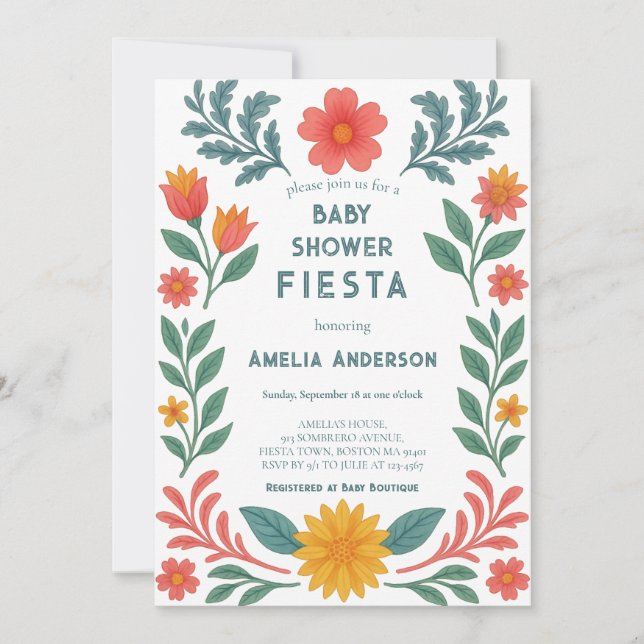 Colourful Mexican Fiesta Folk Art Baby Shower Invitation (Front)
