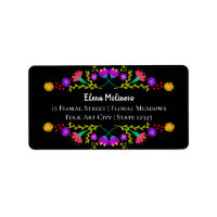 Colourful Mexican Fiesta Folk Art Black Address