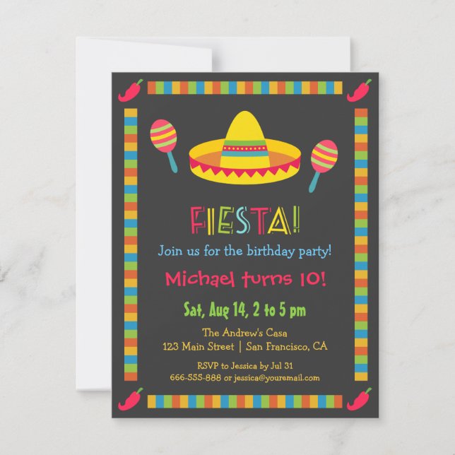 Colourful Mexican Fiesta Kids Birthday Party Invitation (Front)
