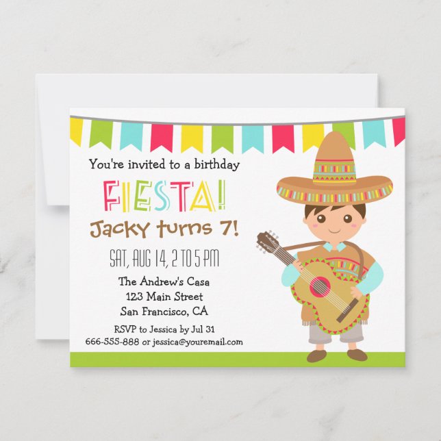 Colourful Mexican Fiesta Kids Birthday Party Invitation (Front)