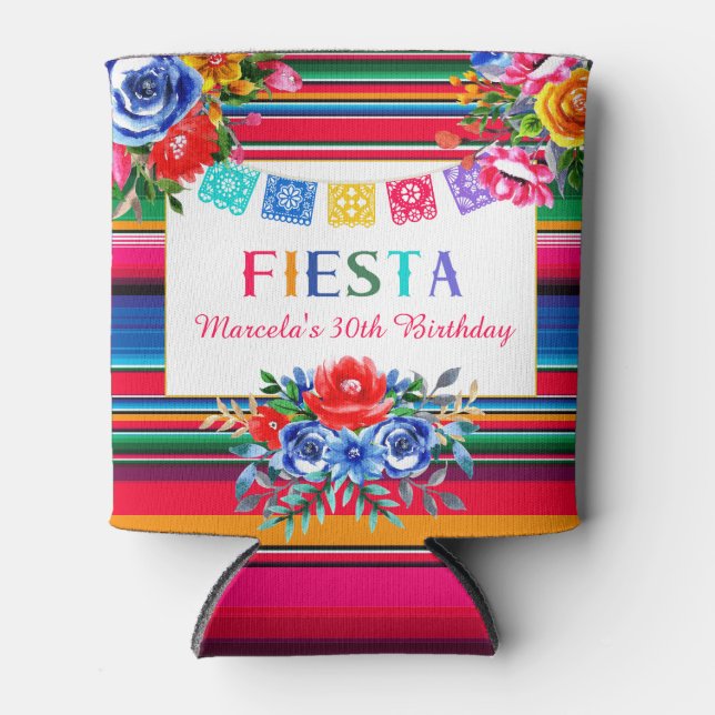 Colourful Mexican Fiesta Serape & Floral  Can Cooler (Front)