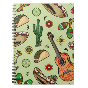Colourful mexican fiesta vintage seamless pattern  notebook