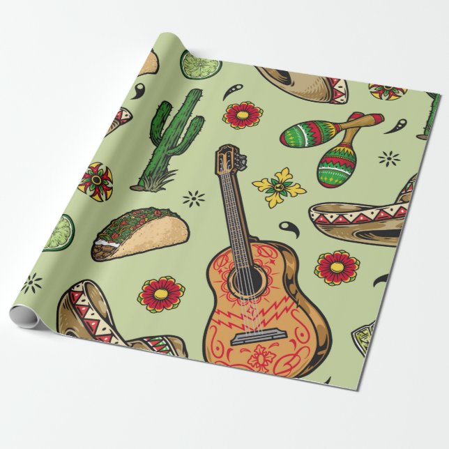 Colourful mexican fiesta vintage seamless pattern  wrapping paper (Unrolled)