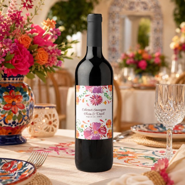Colourful Mexican Fiesta Wedding Wine Label (Colorful Mexican Fiesta Wedding Wine Label)