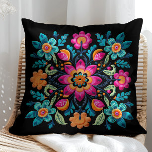 Colourful Mexican Floral Fiesta Patter Throw Pillow