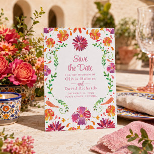 Colourful Mexican Floral Fiesta Save the Date Invitation