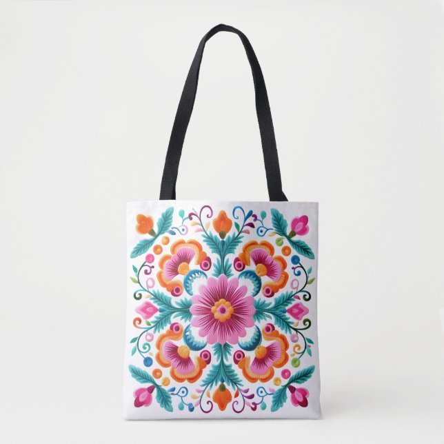 Colourful Mexican Floral Fiesta Tote Bag (Front)