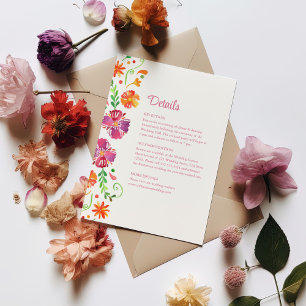 Colourful Mexican Floral Fiesta Wedding Details  Invitation