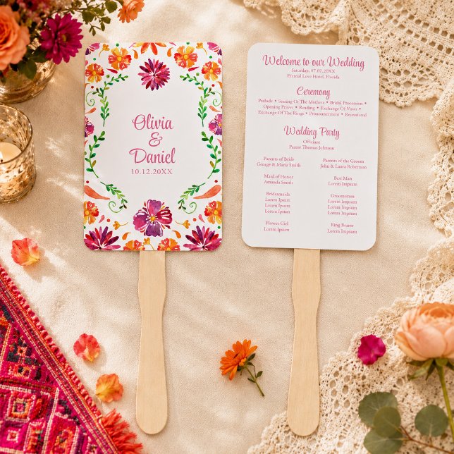 Colourful Mexican Floral Fiesta Wedding Program Hand Fan (Colorful Mexican Floral Fiesta Wedding Program Hand Fan)