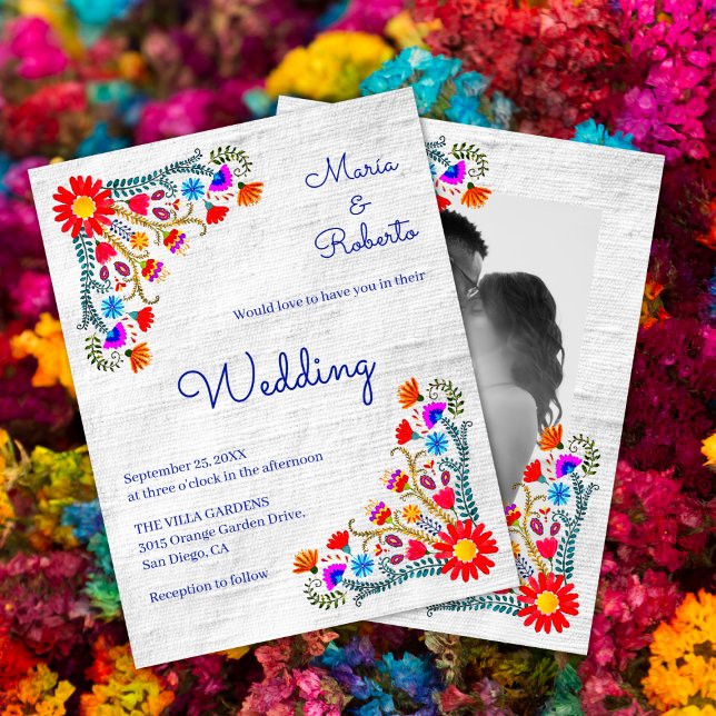 Colourful Mexican Floral Folk Art Photo Wedding  Invitation (Creator Uploaded)