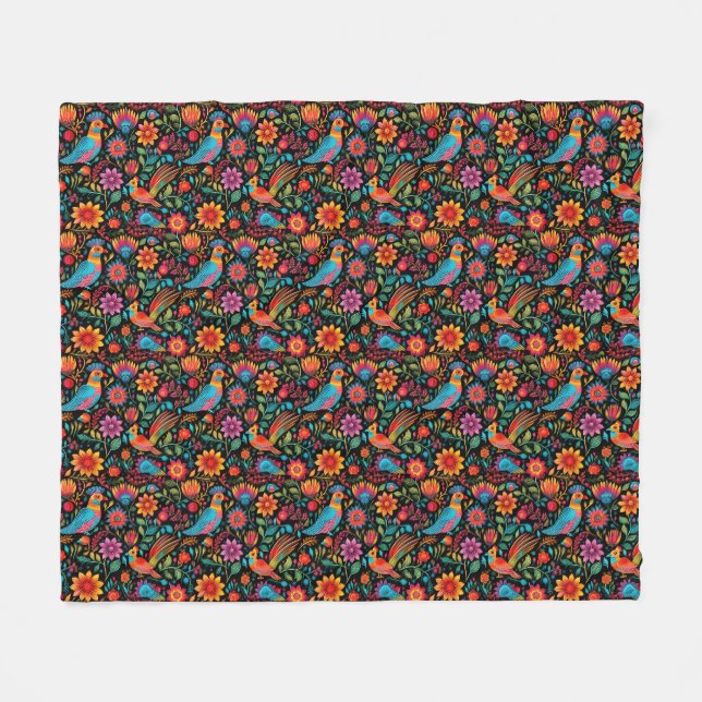 Colourful Mexican floral pattern  Fleece Blanket (Front (Horizontal))