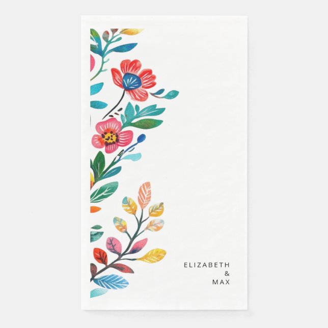 Colourful Mexican Floral Personalized Wedding Napkin (Front)