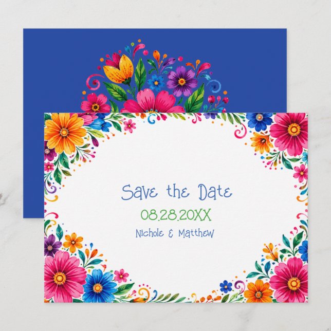 Colourful Mexican Floral Wedding Save The Date (Front/Back)
