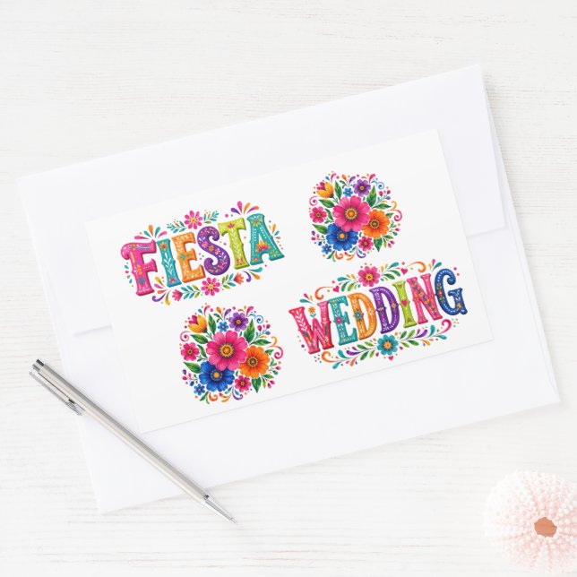 Colourful Mexican Floral Wedding Sticker (Envelope)