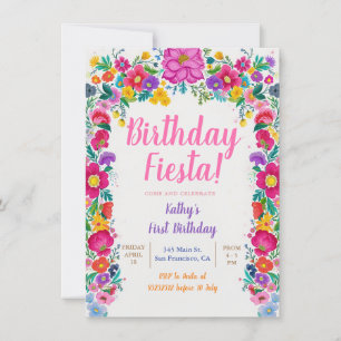 Colourful Mexican Flower Fiesta 1st Birthday Party Invitation