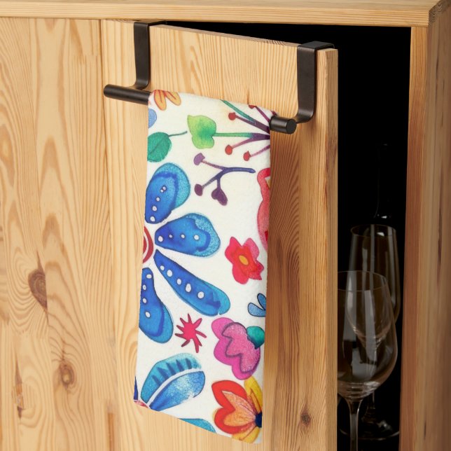Colourful Mexican Flowers Kitchen Towel (Thirds Fold)