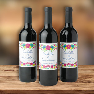 Colourful Mexican flowers Wine Label