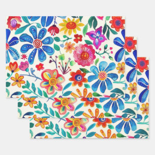 Colourful Mexican Flowers Wrapping Paper Sheet