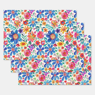 Colourful Mexican Flowers Wrapping Paper Sheet