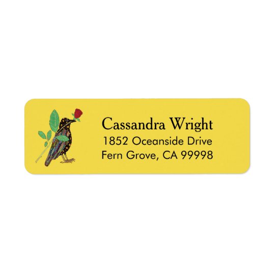 Colourful Mexican Folk Art Crow & Red Rose Return Address Label