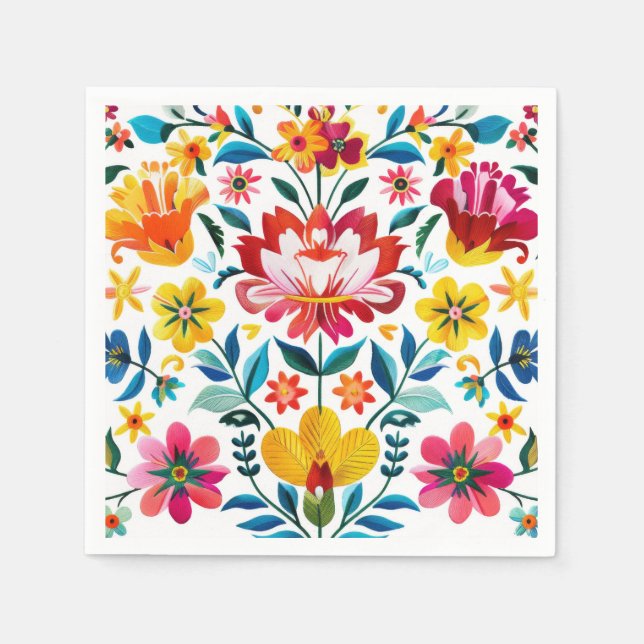 Colourful Mexican Folk Art Floral Napkin (Front)