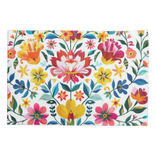 Colourful Mexican Folk Art Floral Pillowcase
